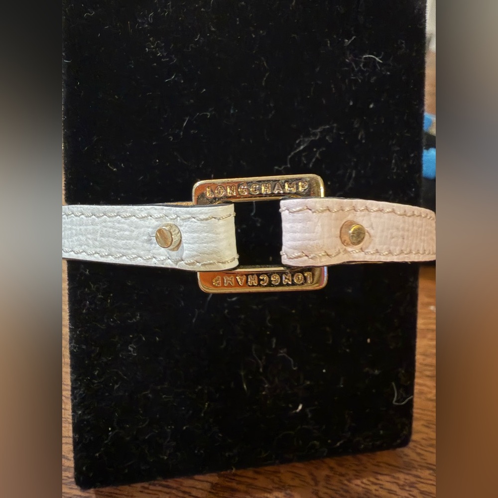 Longchamp pale pink / white leather silver buckle bracelet
